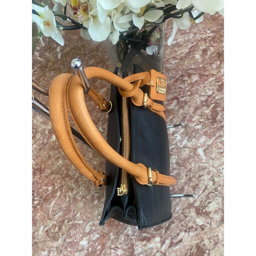 VALENTINA RIMINI Women's Black Pebble Tan Leather Handbag Made in Italy, $365 - Picture 7 of 10